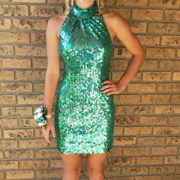 Niteline Teal Sequined Halter Dress! - Picture 7 of 10